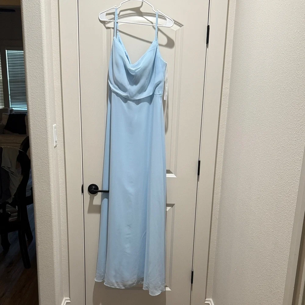 Light Blue Cowl Neck Spaghetti Strap Maxi Dress - Azazie Daenerys Sky Blue - Picture 3 of 3